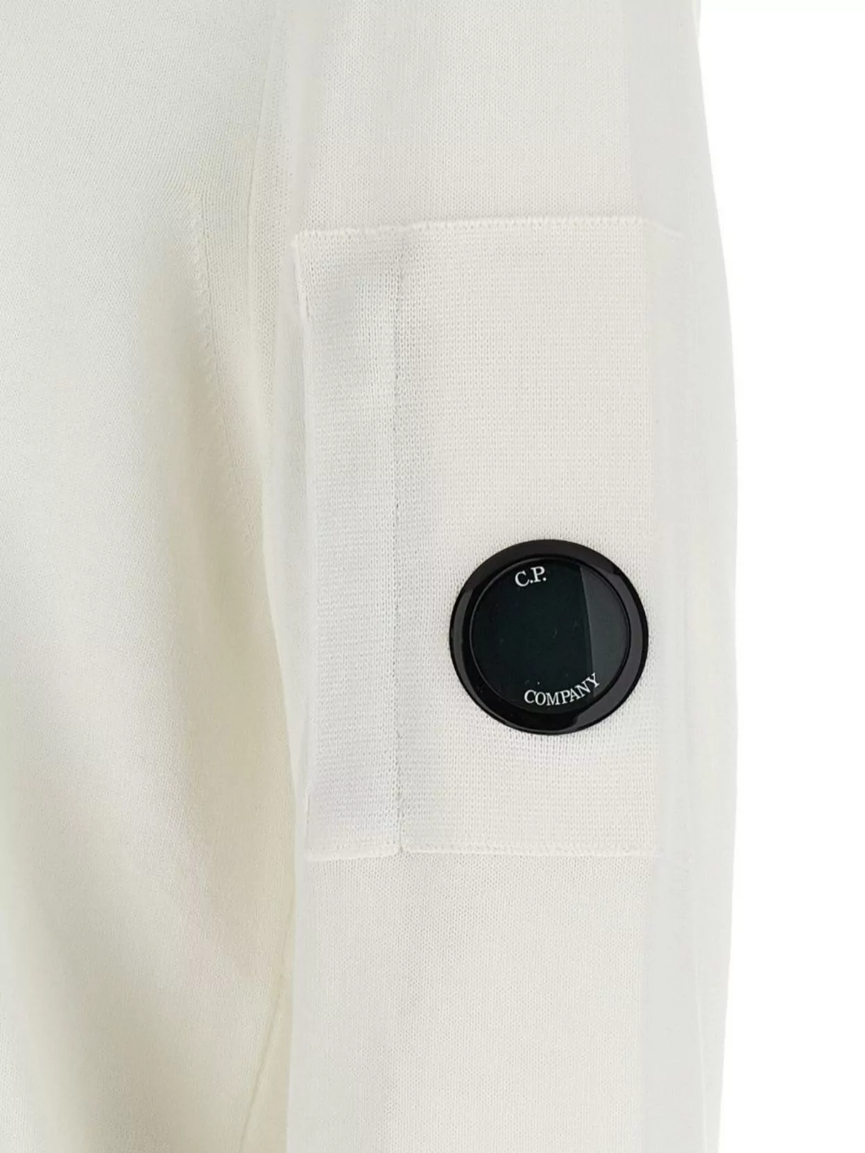 C.p. Company 'diagonal Raised' White Sweatshirt With Lens Motif On The Arm