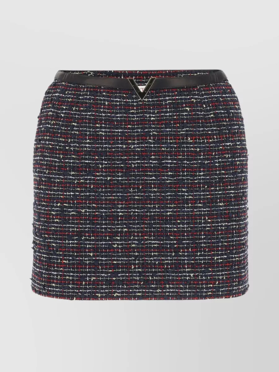 Shop Valentino Textured Tweed Skirt With Metal V Detail In Black