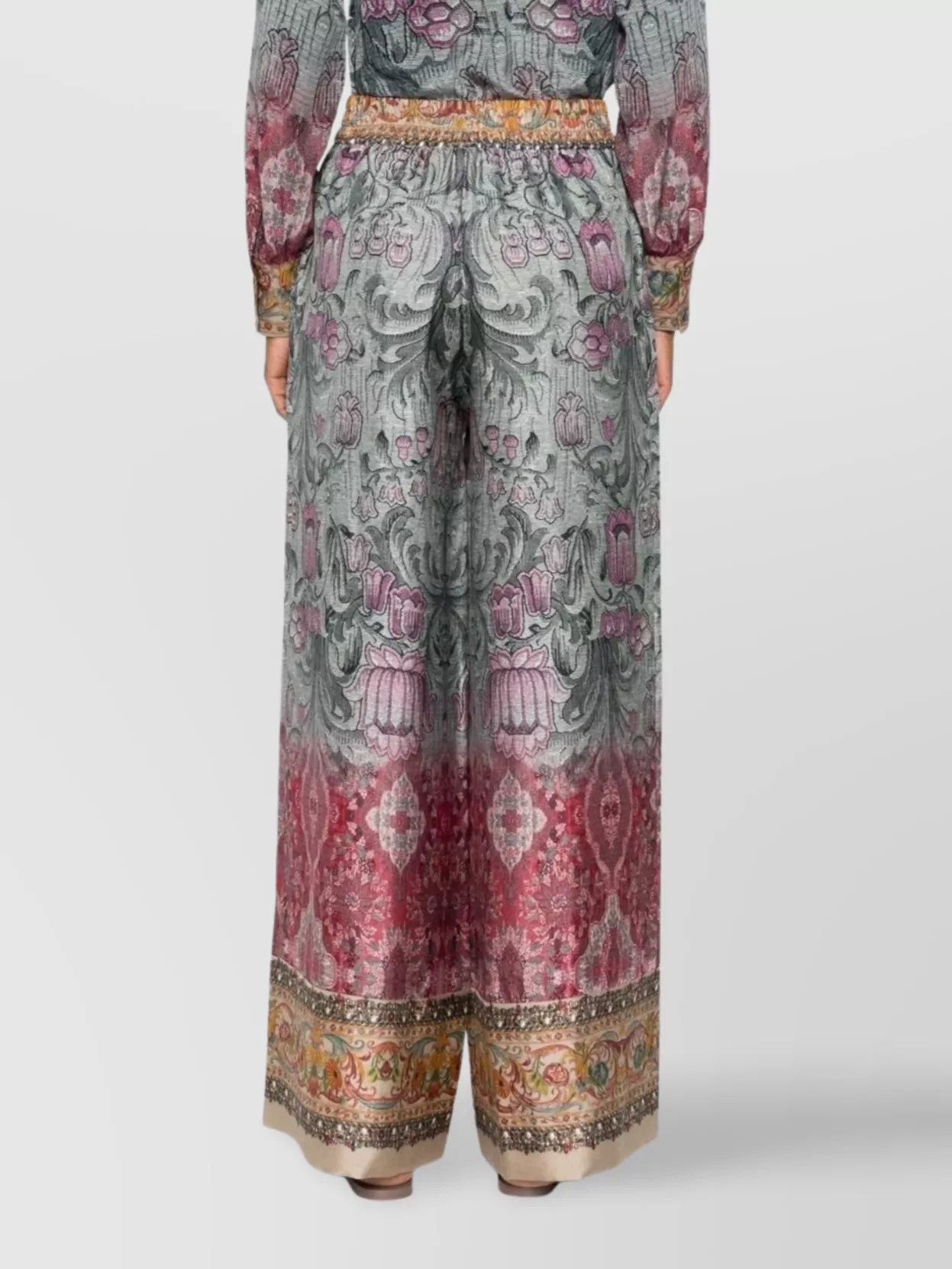 Pierre Louise Mascia Silk Trousers With Floral Pattern And Wide-Leg