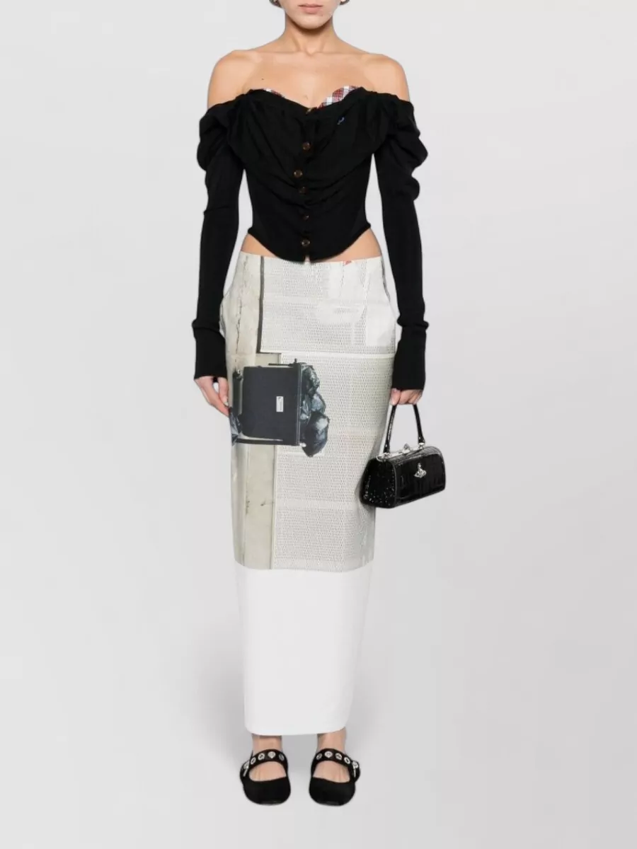 Vivienne Westwood Silk Wool Ruched Square Neck Long Sleeve Blouse