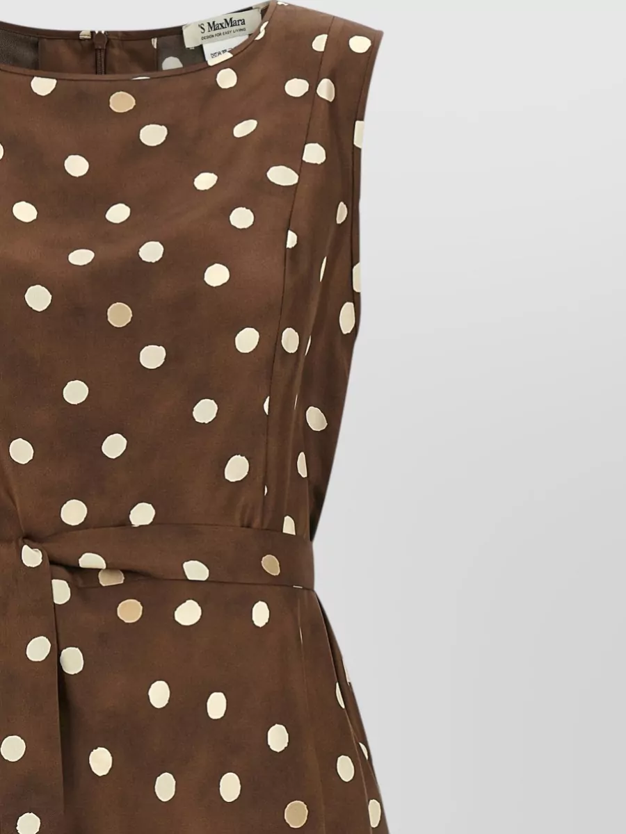 S Max Mara Silk Polka-Dot Sleeveless Belted Midi Dress