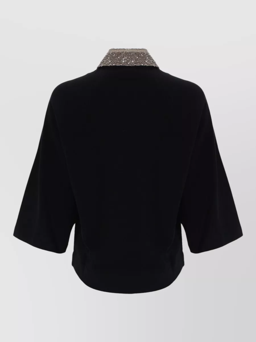 Brunello Cucinelli Polo Shirt Embellished Collar Three Quarter Sleeves