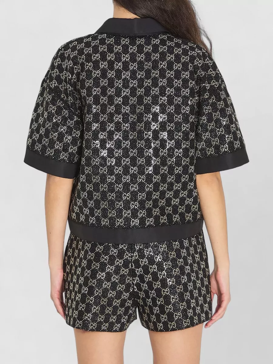 Gucci Lamé Wool Tweed Top Crystal Embroidery