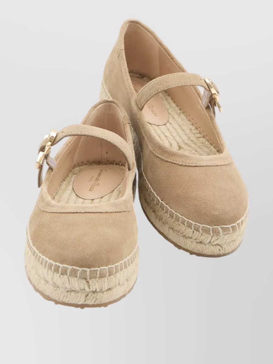 Gianvito Rossi Elda Suede Espadrille Ribbon Ballet Flats