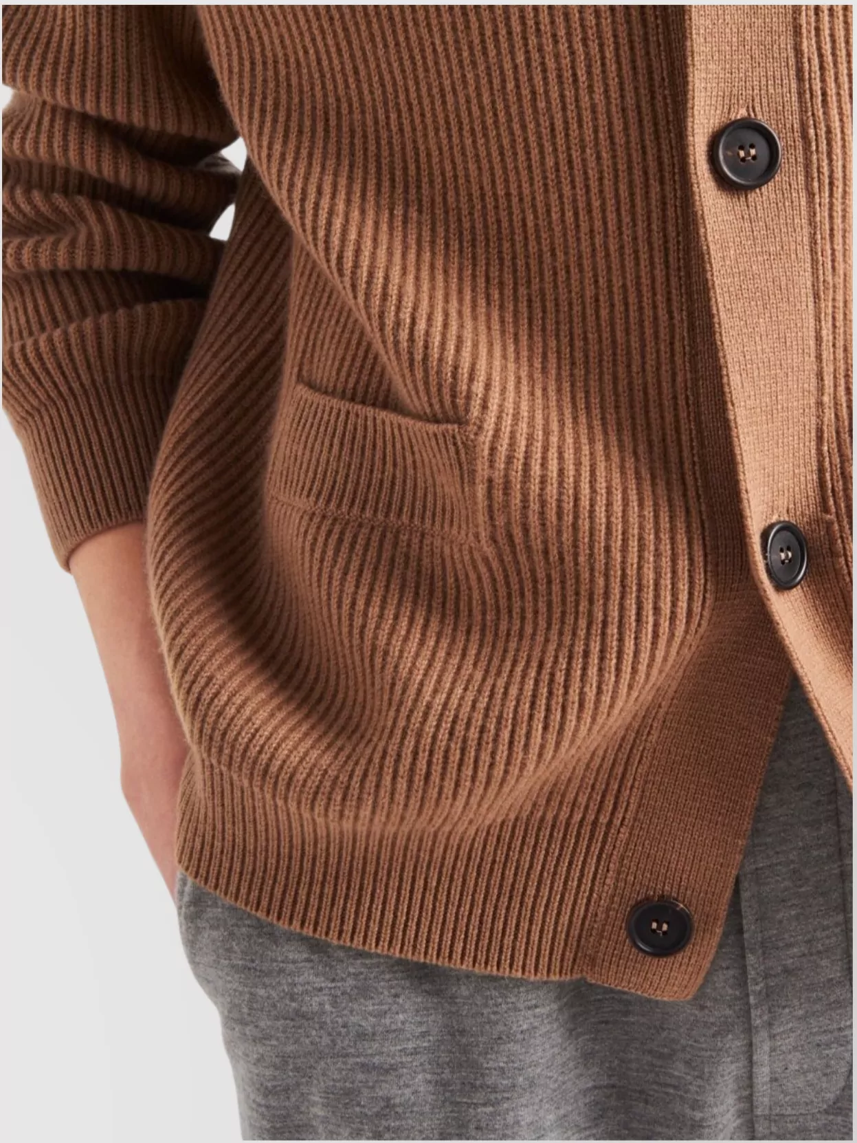 Prada Cashmere Ribbed Texture Cardigan With Patch Pockets