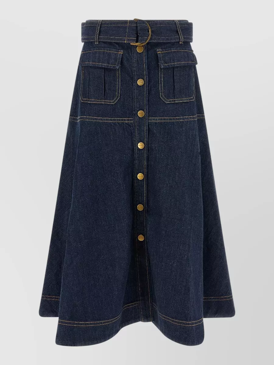 Zimmermann denim high-rise a-line midi skirt