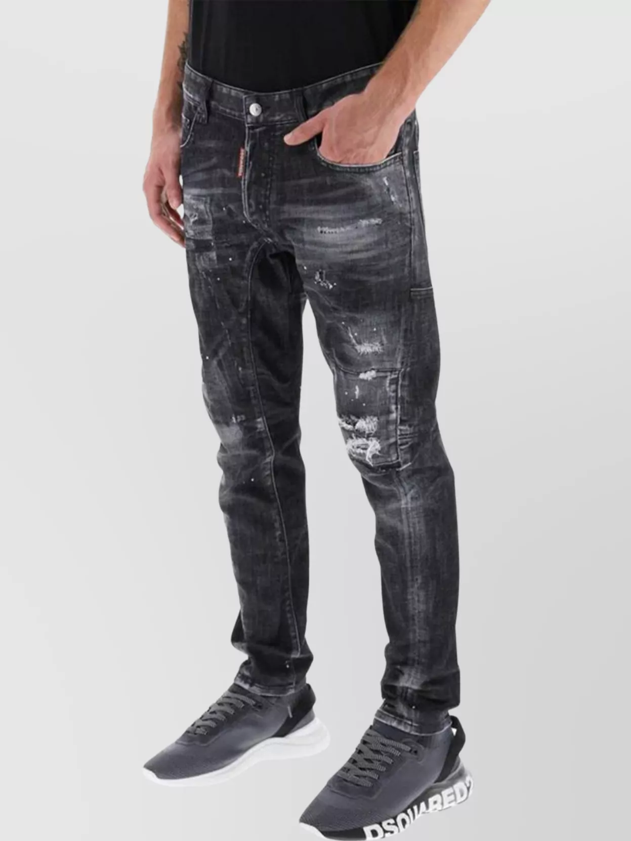 Dsquared2 Denim Trousers Distressed Belt Loops In Black