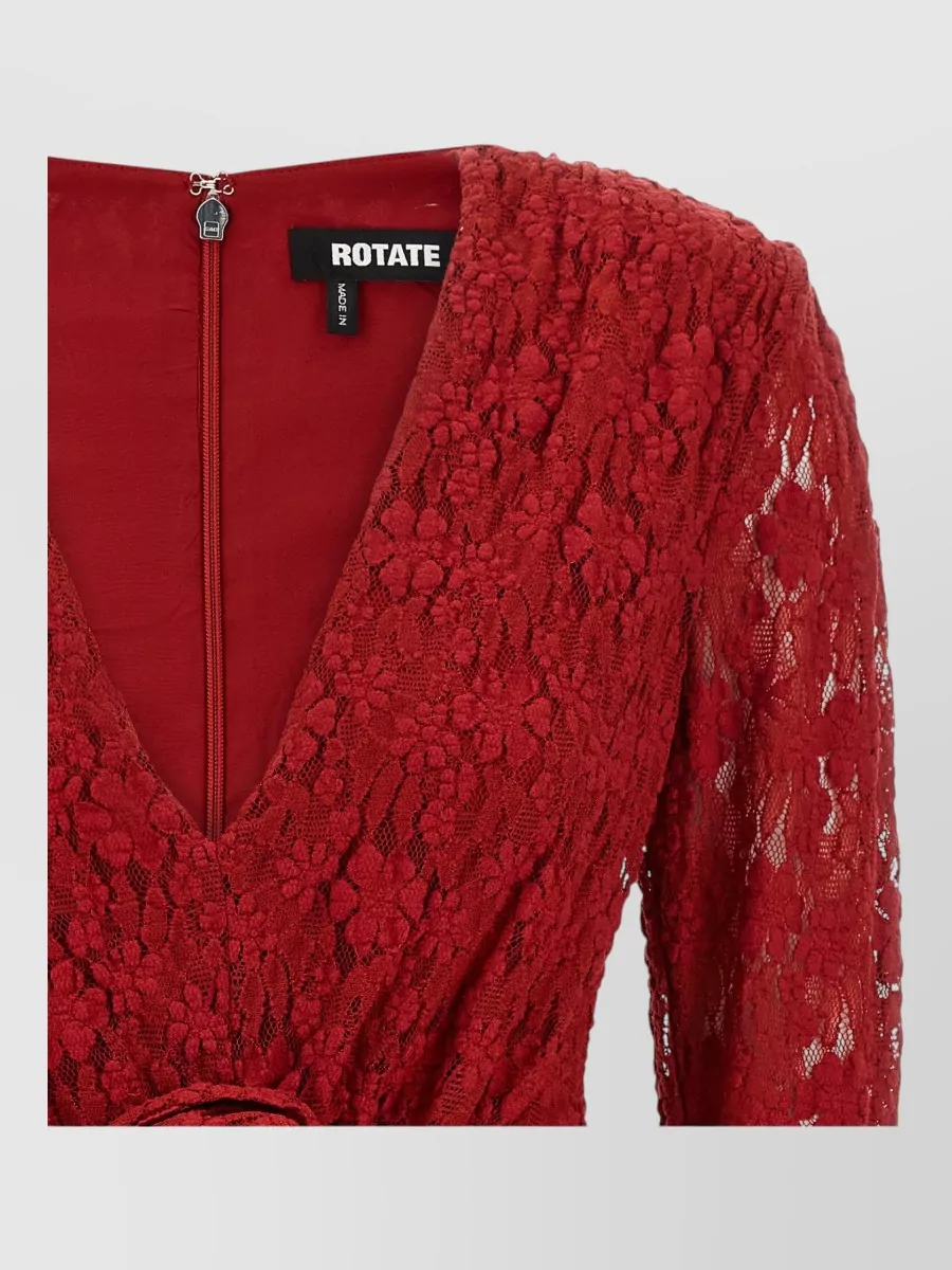 Rotate Birger Christensen Floral Lace V-Neck Long-Sleeve Mini Dress