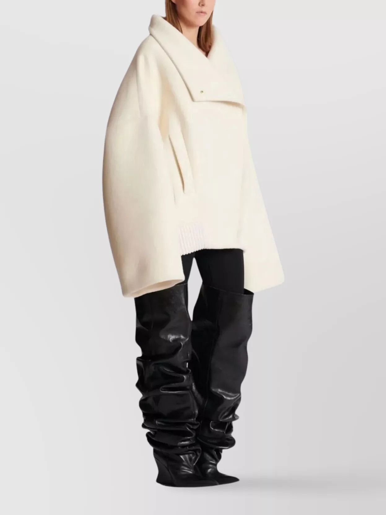 Balmain Oversized Wool Caban Wide Collar