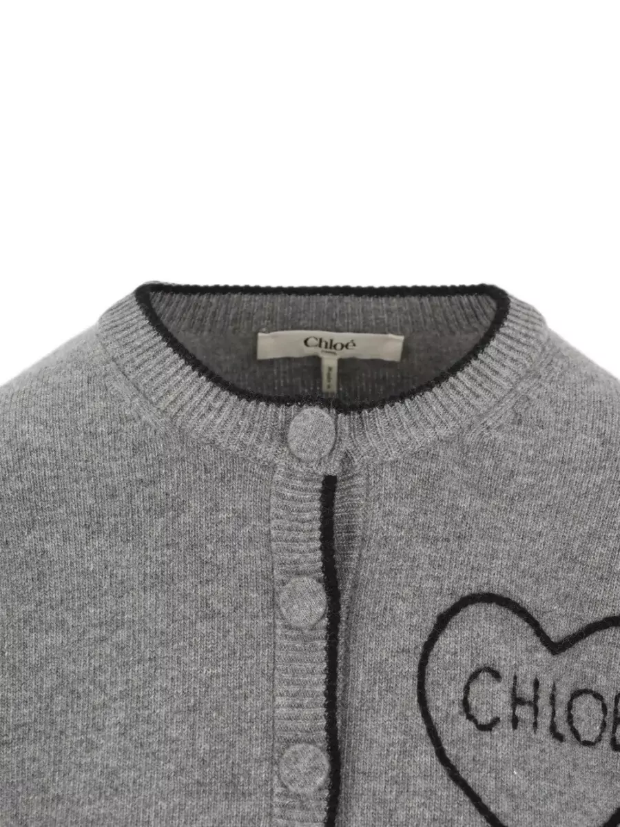Chloé Cashmere Wool Fitted Logo Cardigan