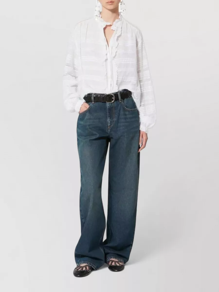 Isabel Marant Etoile Cotton Embroidered Ruffled Long-Sleeve Blouse