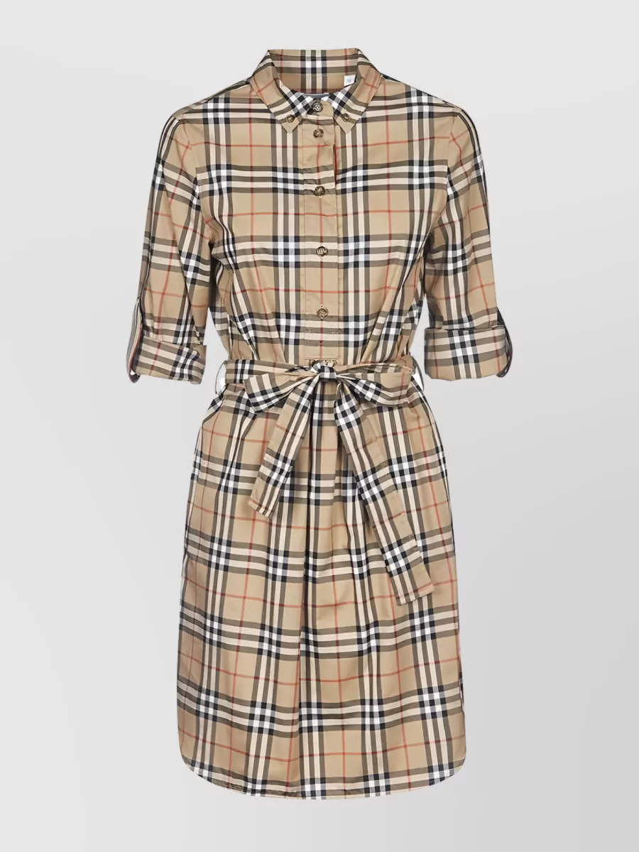 Shop Burberry Vintage Check Belted Shirt Dress In Cream