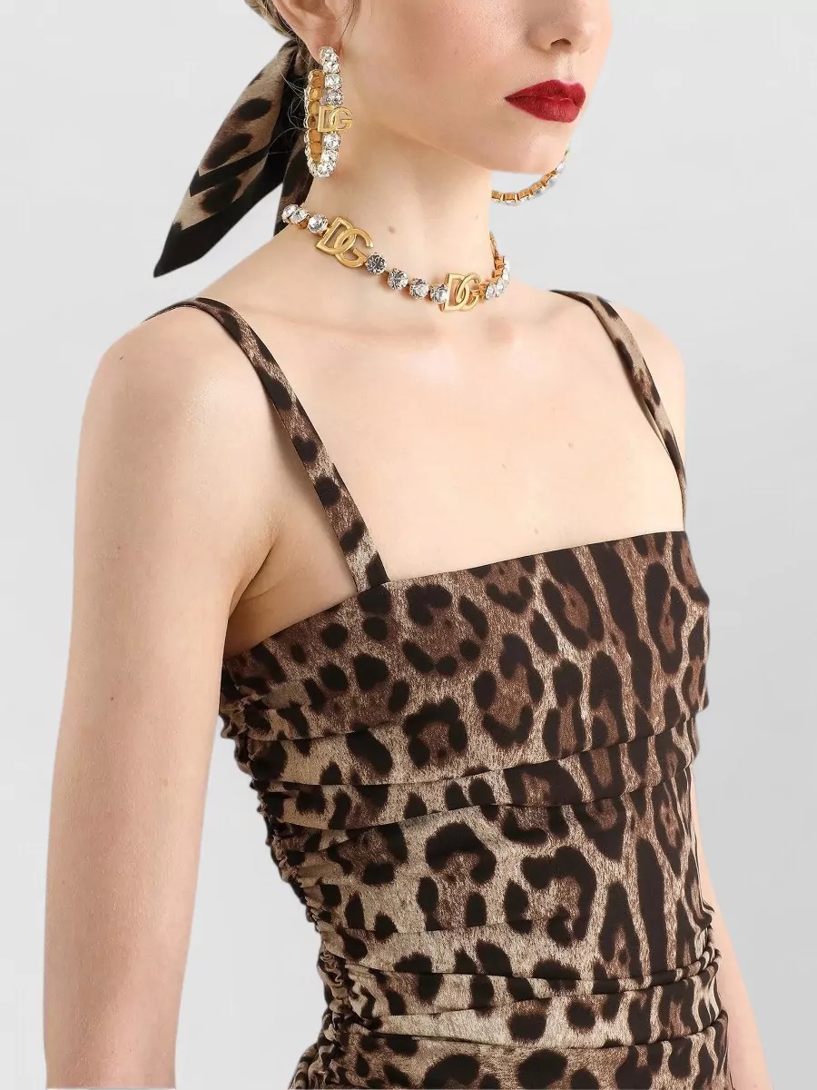 Dolce&Gabbana Silk Draped Leo-Print Mini Dress