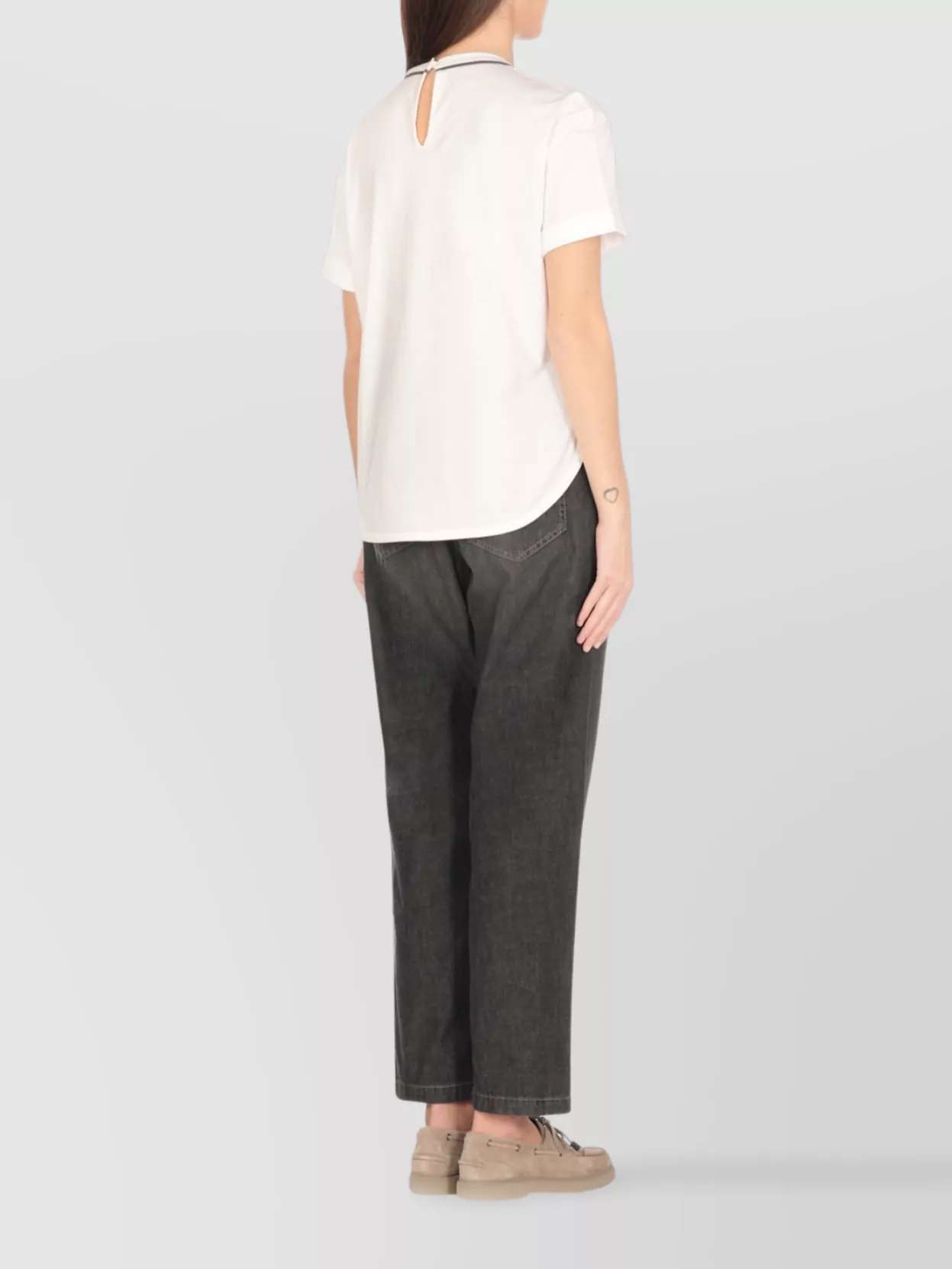 Brunello Cucinelli Crewneck T-Shirt With Diamond Cut Brass