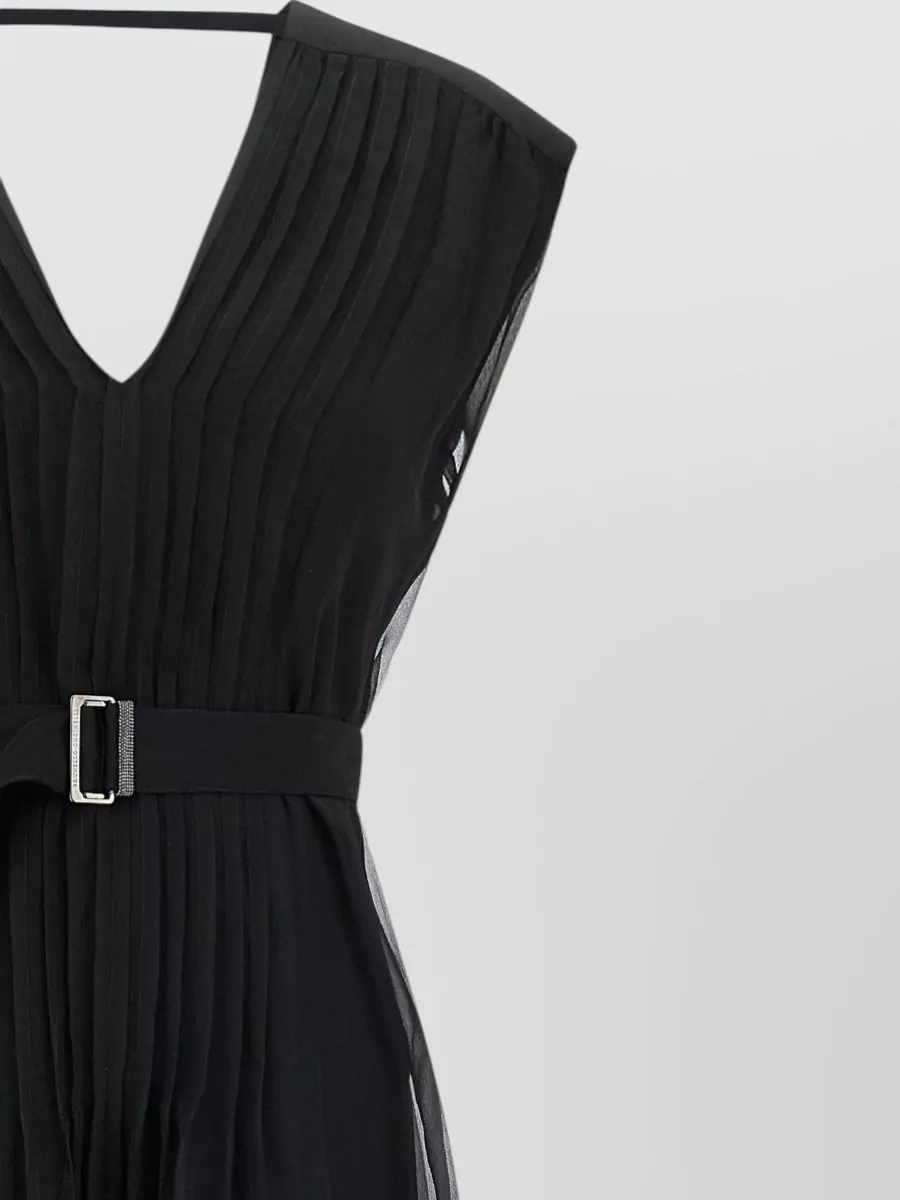 Brunello Cucinelli Silk Dress Belted Waist Maxi Length