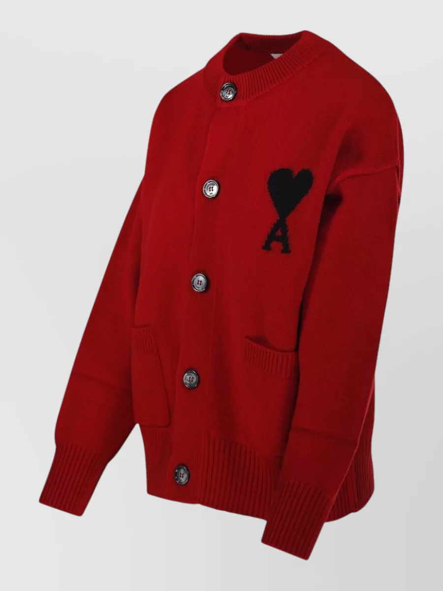 Ami Paris Wool Crewneck Cardigan