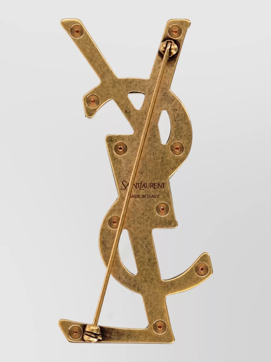 Saint Laurent Leather Brooch In Gold