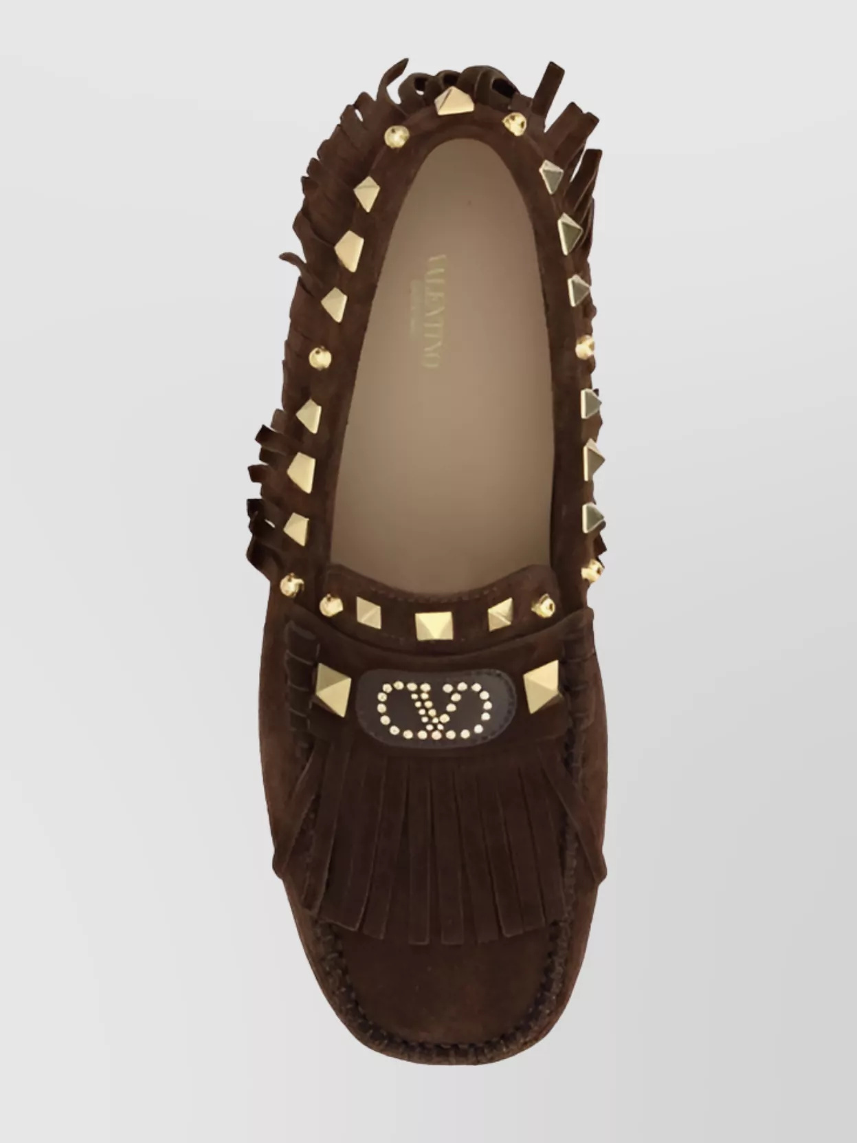 Valentino Garavani Suede Fringed Driver Loafers Studs