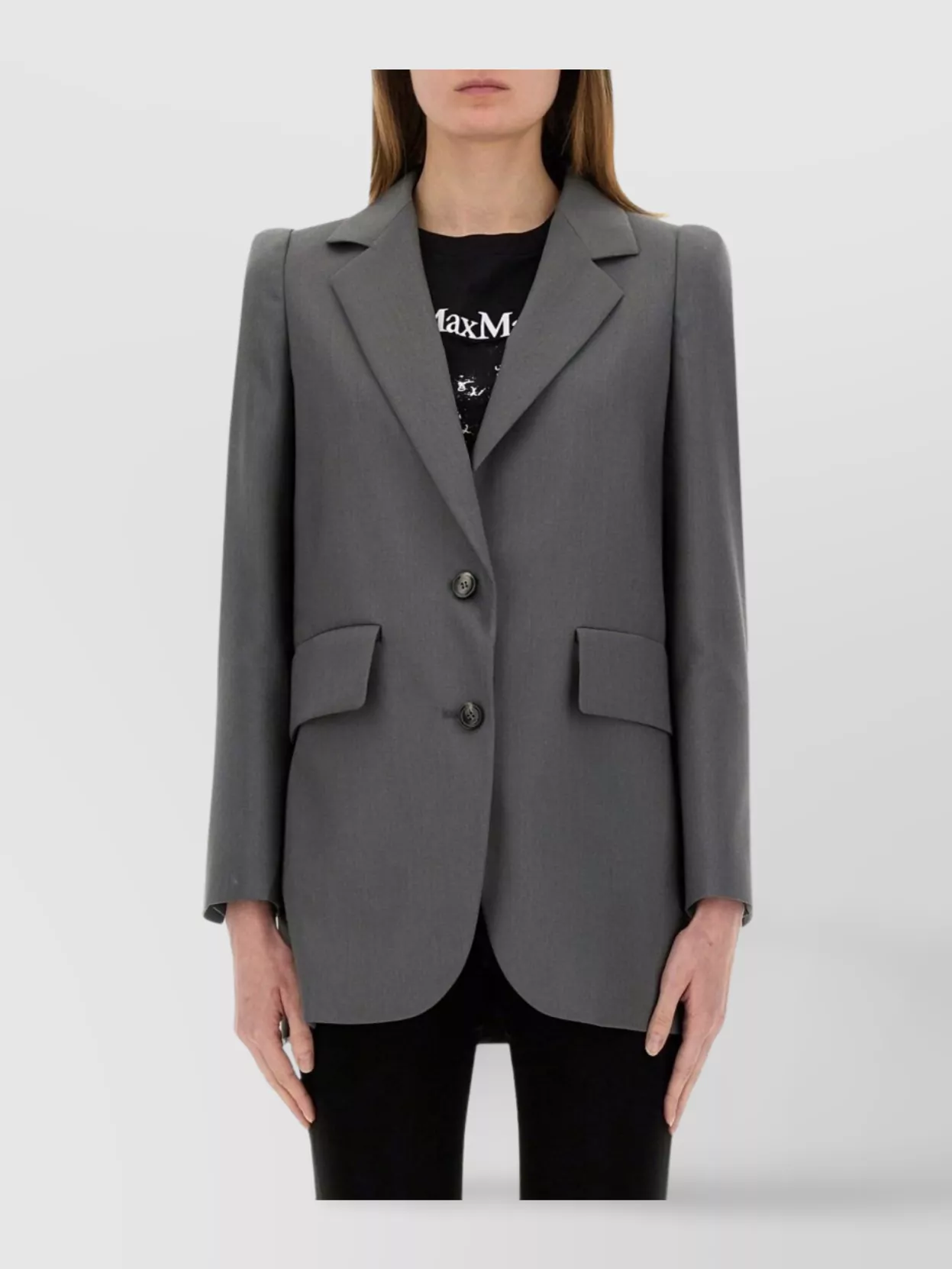 Max Mara Longline Jacket Flap Pockets In Gray