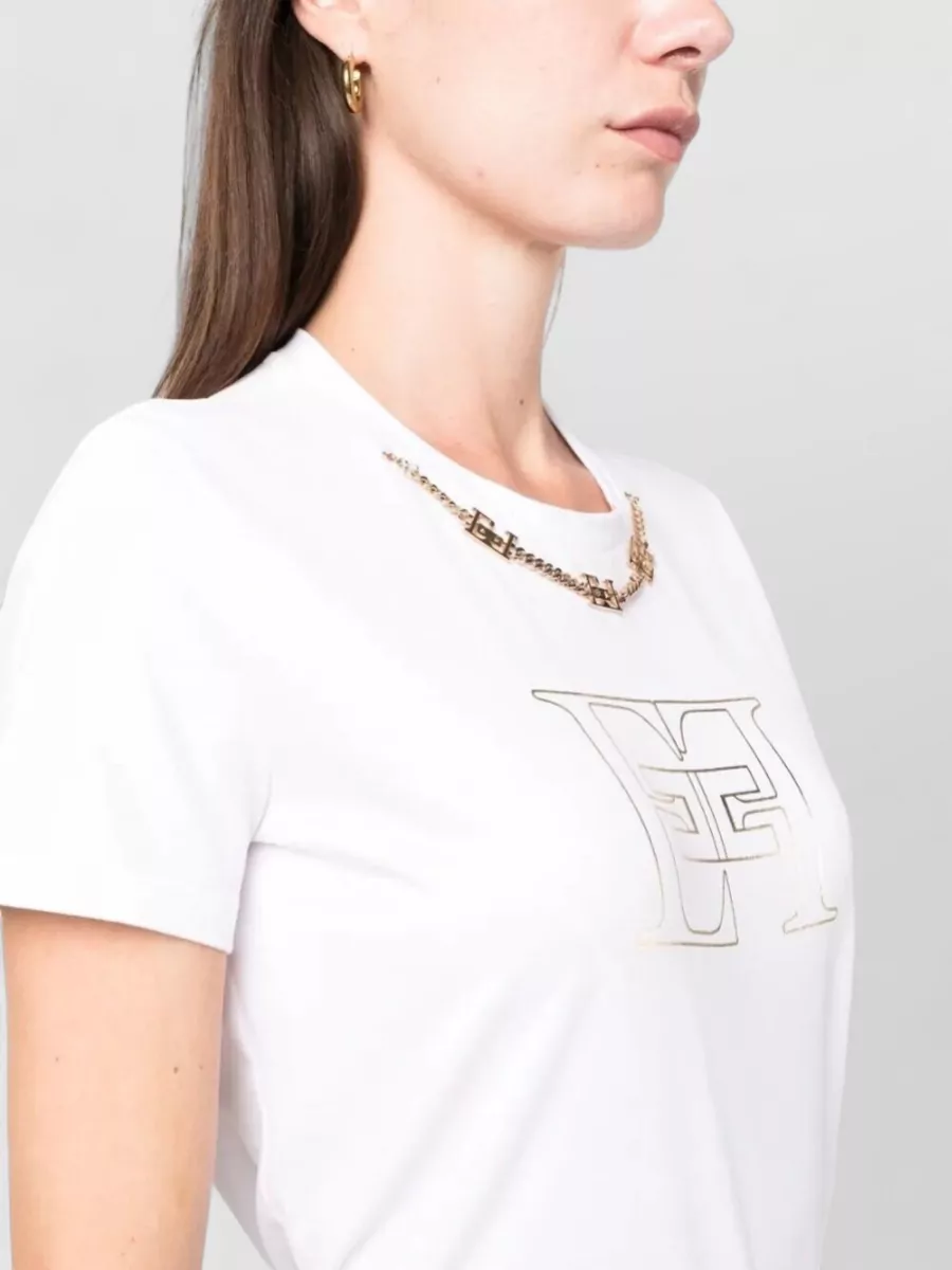Elisabetta Franchi Cotton T Shirt Logo And Chain Detail