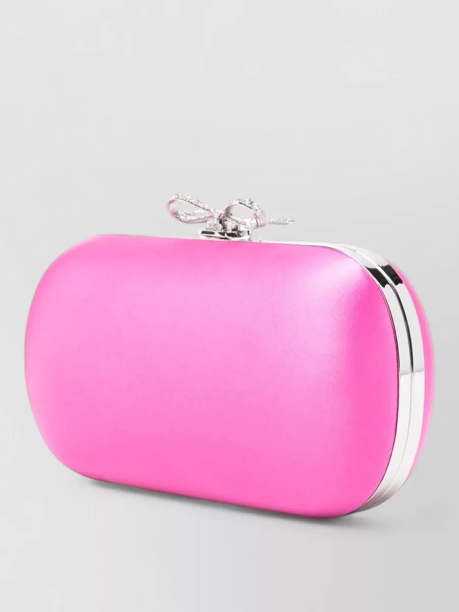 Self-Portrait The Bow Satin Crystal-Embellished Clutch Bag