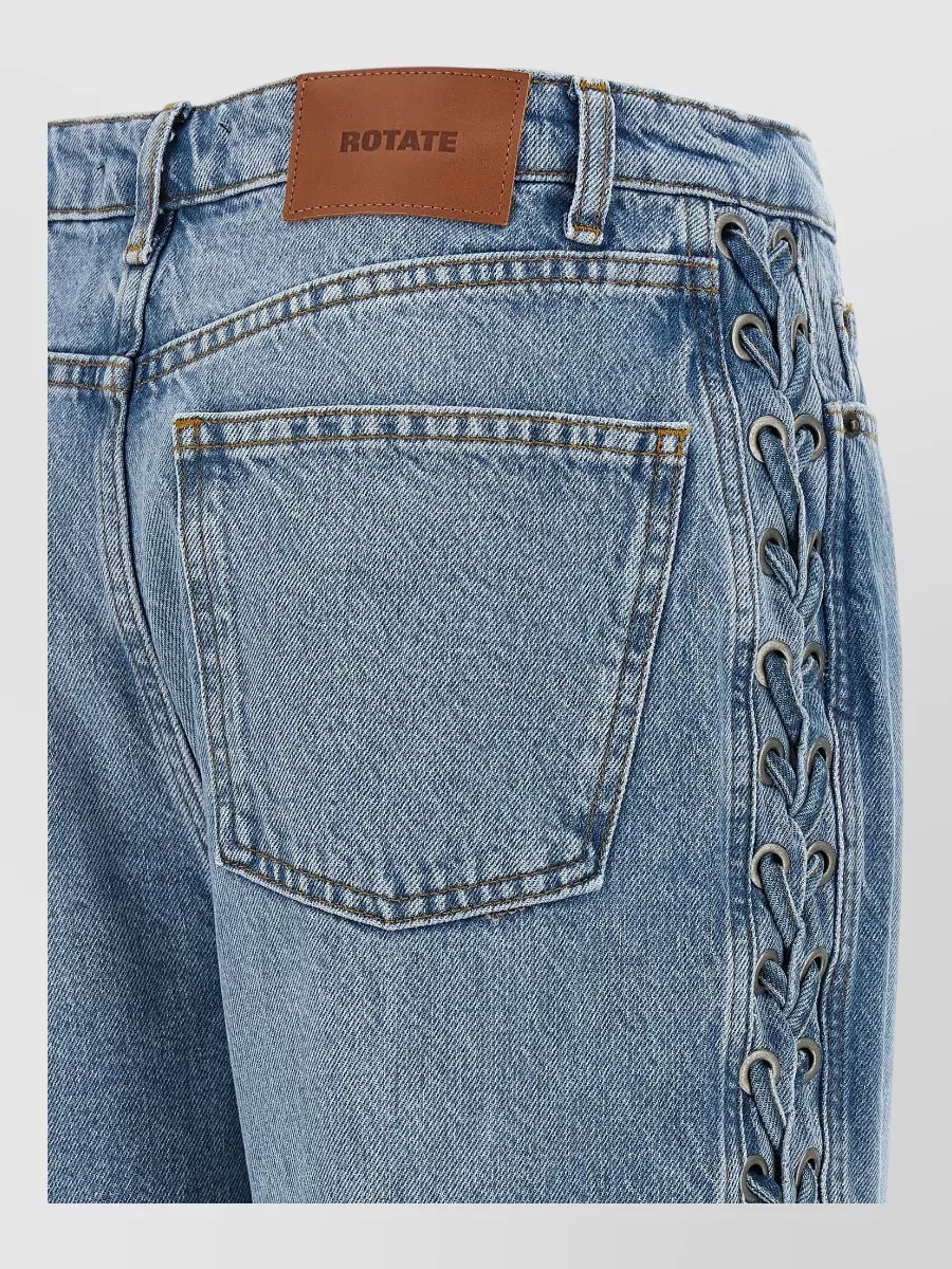Rotate Birger Christensen Lace Up Detail Straight Leg Denim Trousers In Blue