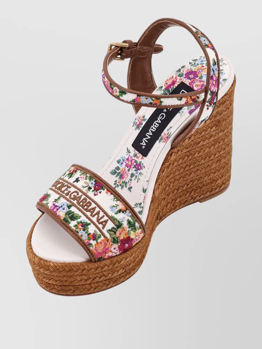 Dolce&Gabbana Wedge Heel Open Toe Espadrille Sandals Floral