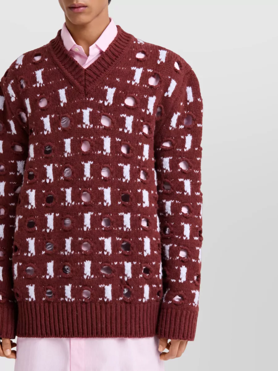 Marni Cashmere Virgin Wool Jacquard V Neck Jumper