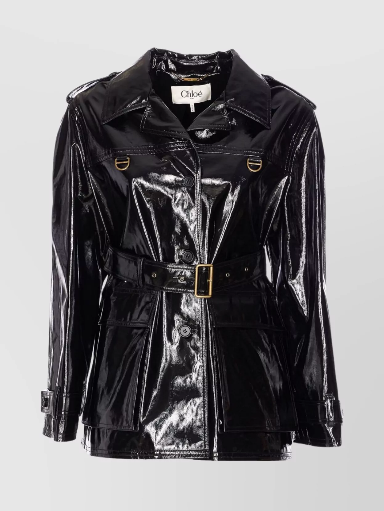 Chloé Vinyl Belted Blazer Buckle Detail
