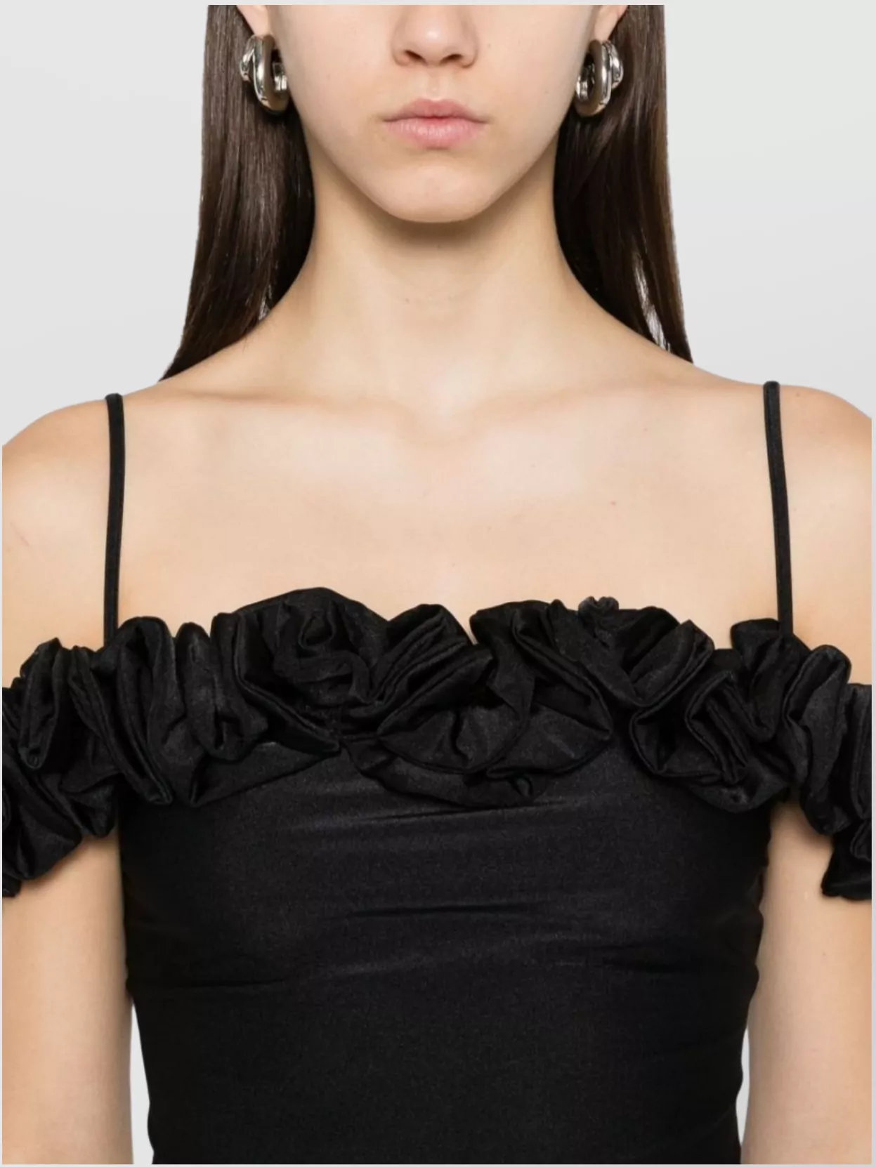 Coperni Asymmetric Off-Shoulder Ruffled Spaghetti Straps Top