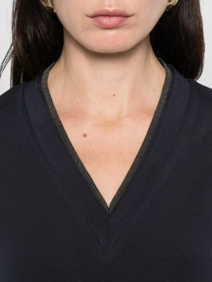 Brunello Cucinelli V-Neck T-Shirt Featuring Rolled Cuffs