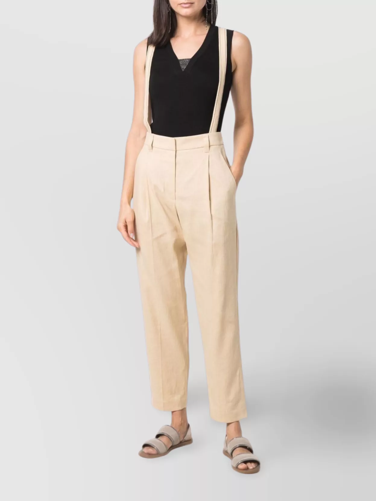 Brunello Cucinelli Cotton Blend Sleeveless V-neck Tank In Black