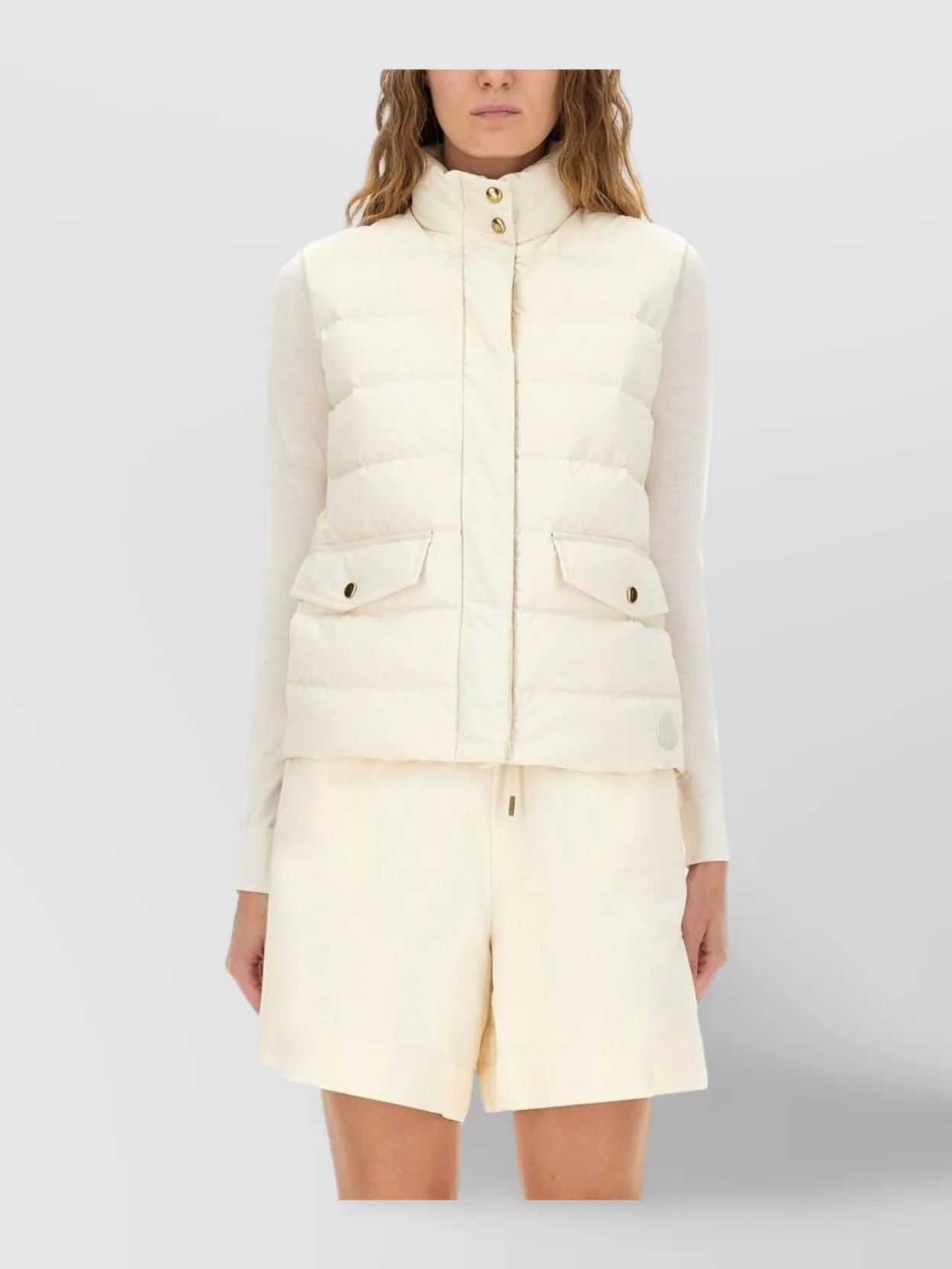 Moncler Padded Vest With High Collar And Pockets In White