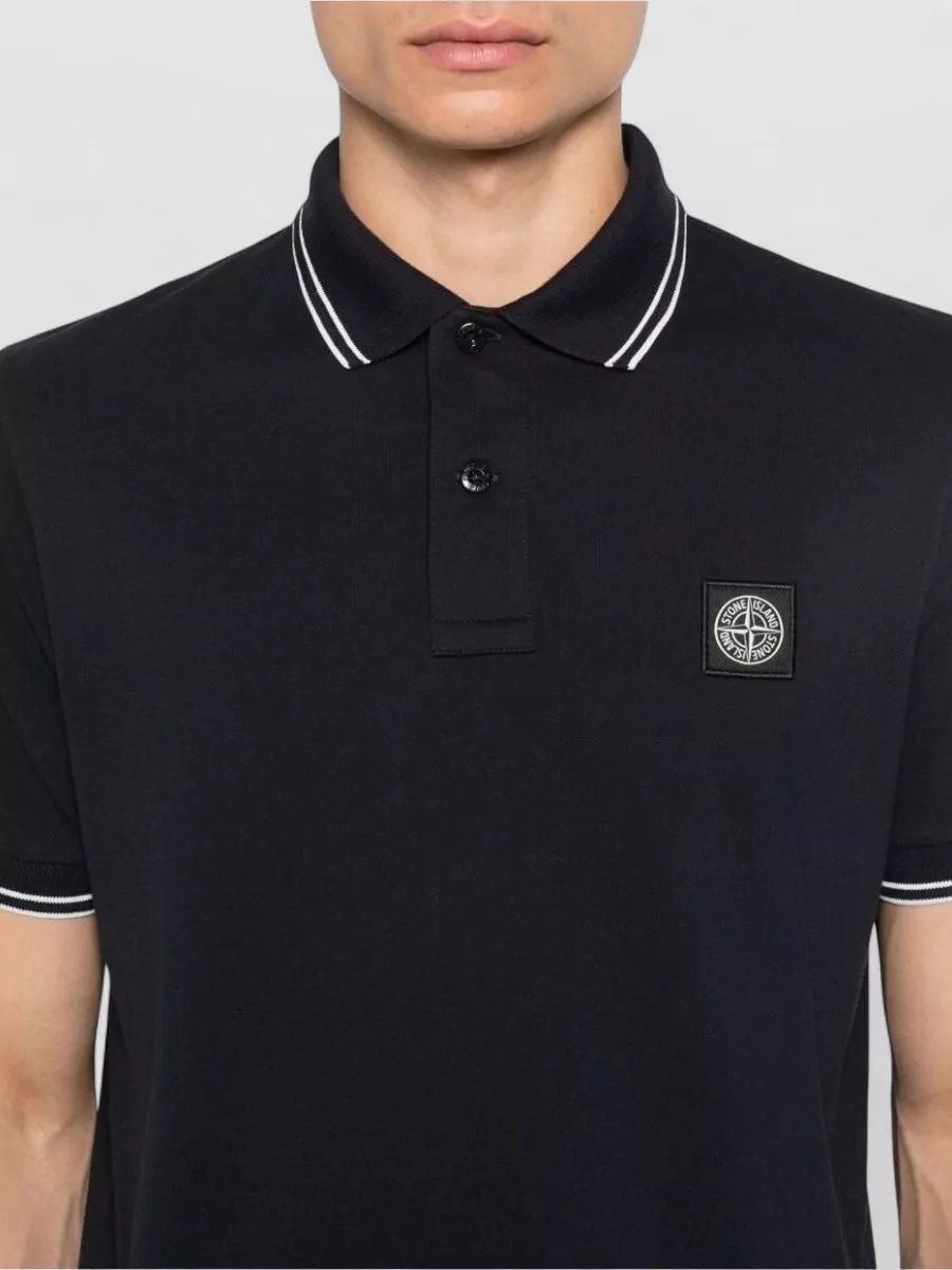 Stone Island Polo Shirt Slim Fit Contrast Trim Collar