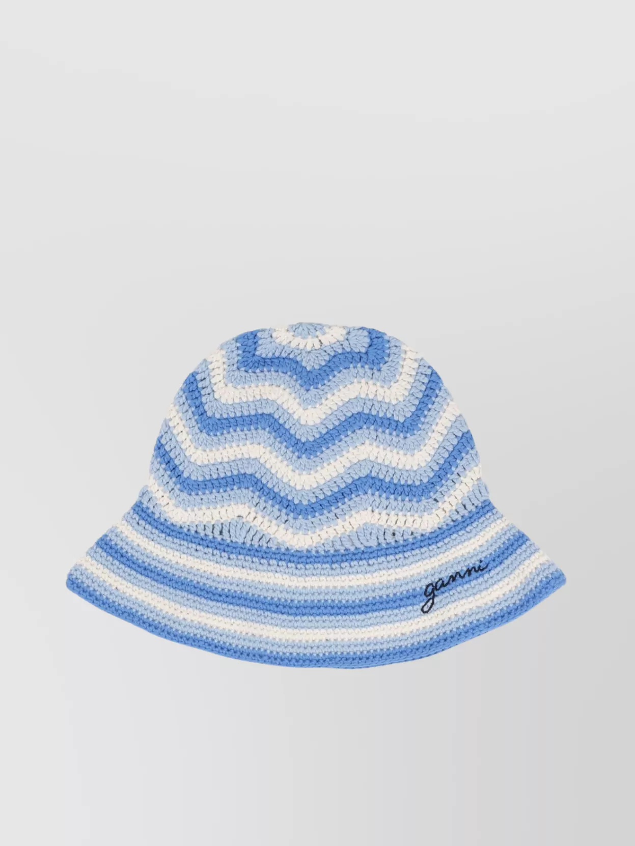Shop Ganni Crochet Cotton Bucket Hat With Striped Pattern