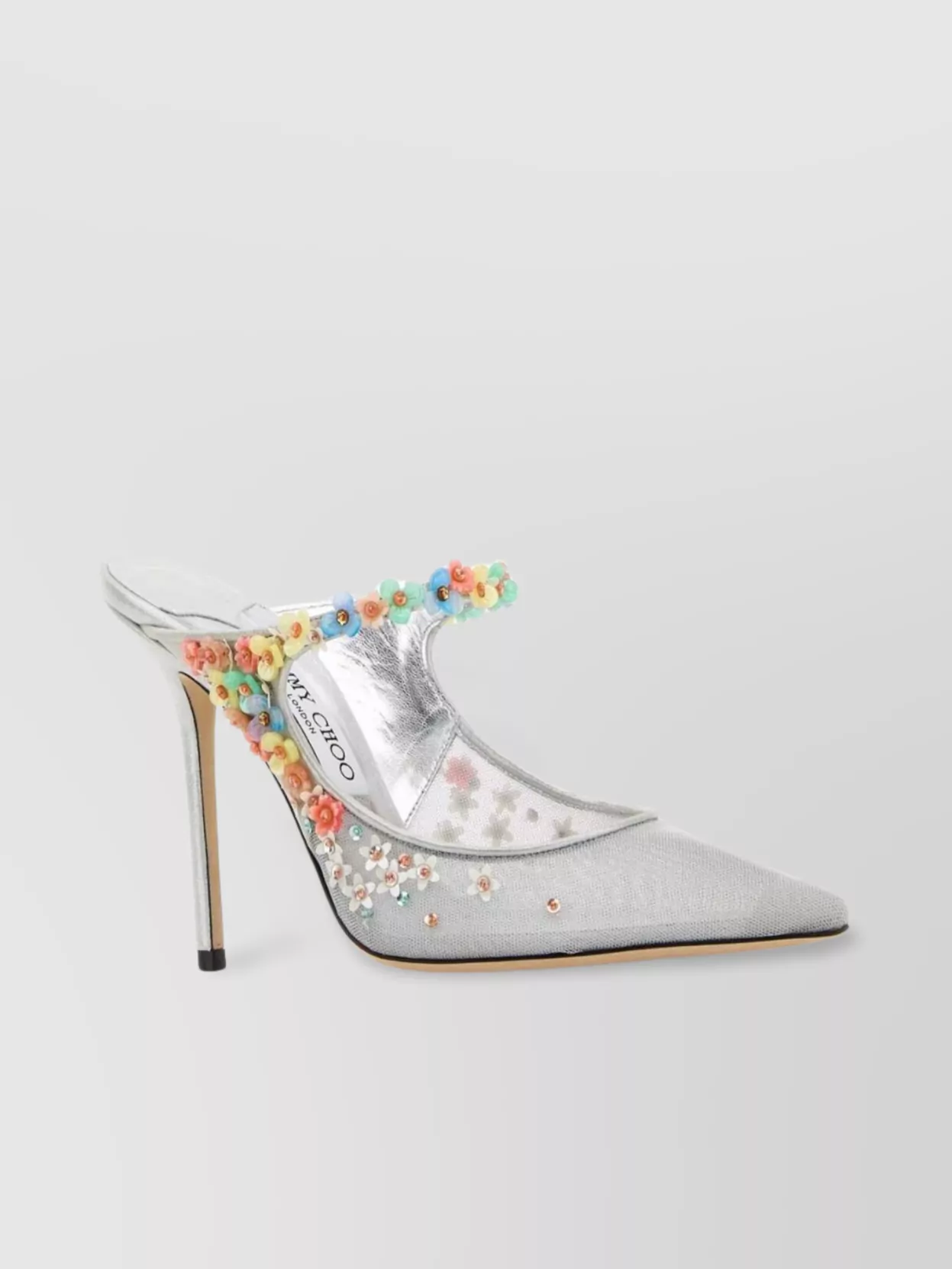 Jimmy Choo Daisy Mules Mesh Floral Embellishments In White