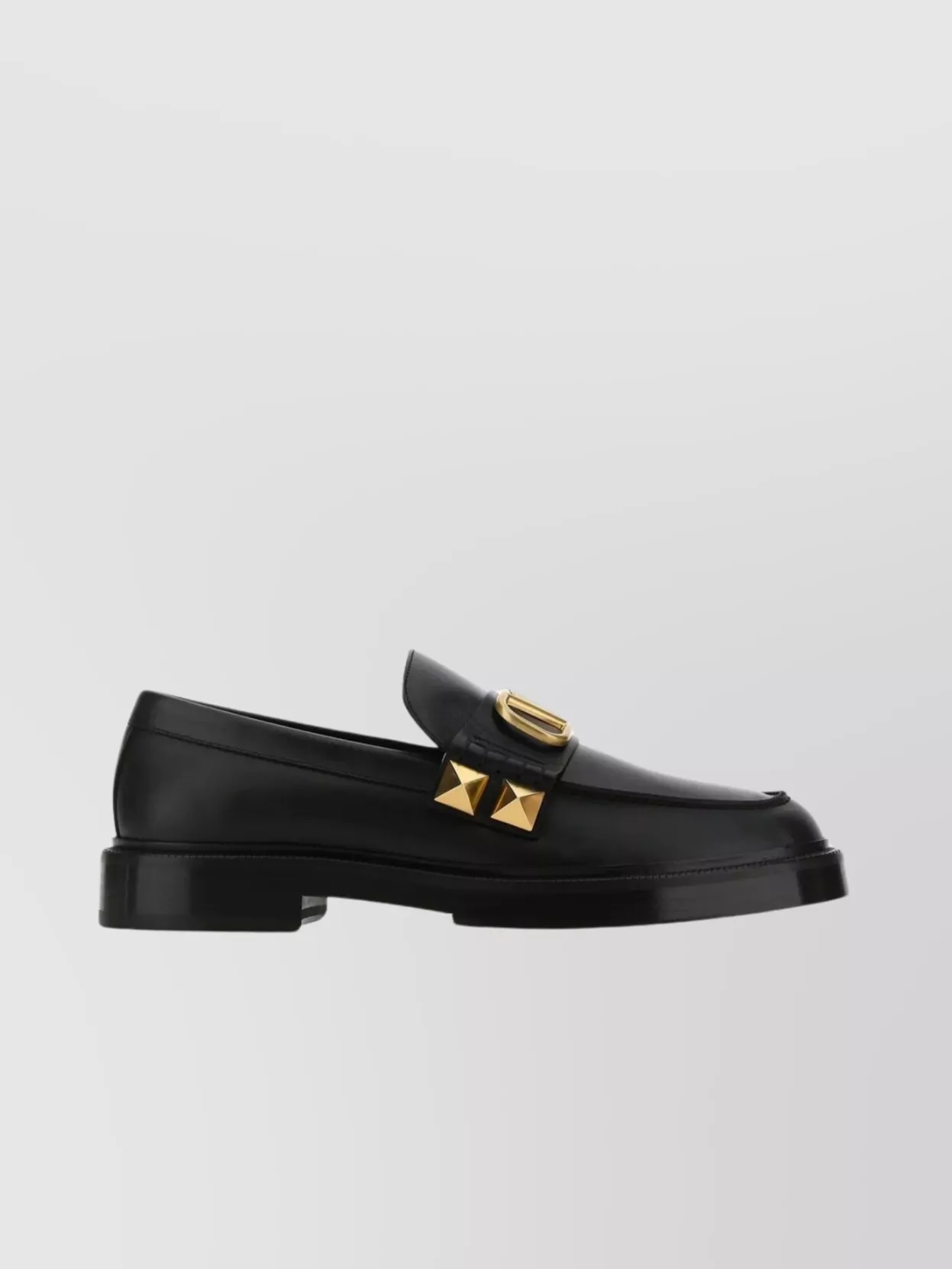 Shop Valentino Studded Round Toe Leather Loafers