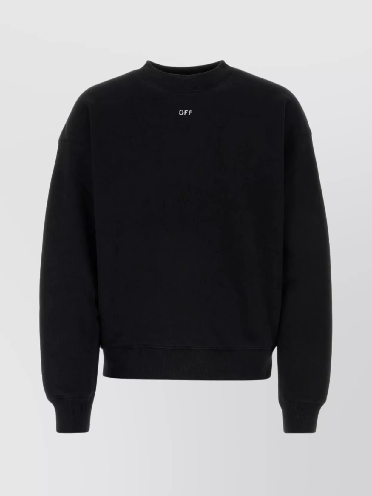 Shop Off-white Cotton Crew-neck Sweater With Textured Details In Black