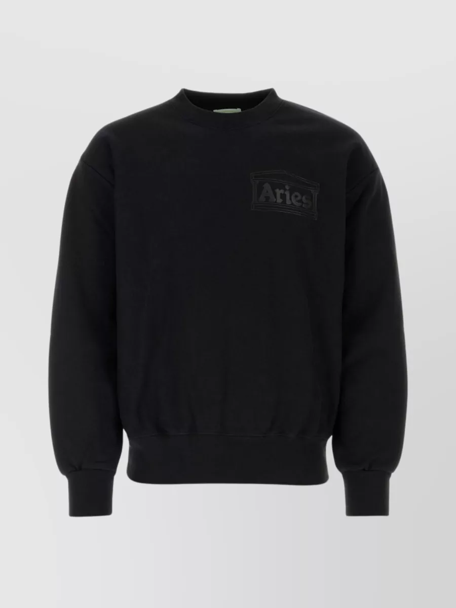 Shop Aries Cotton Ribbed Crew-neck Sweater In Black