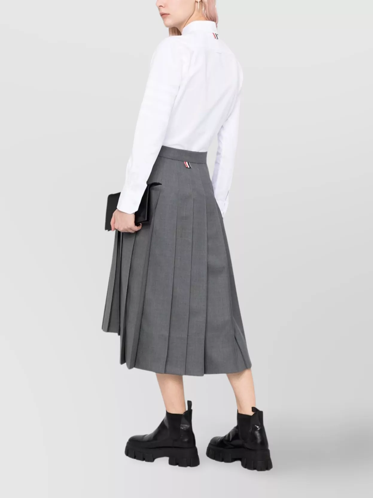 Thom Browne Pleated High-Waisted Midi Skirt