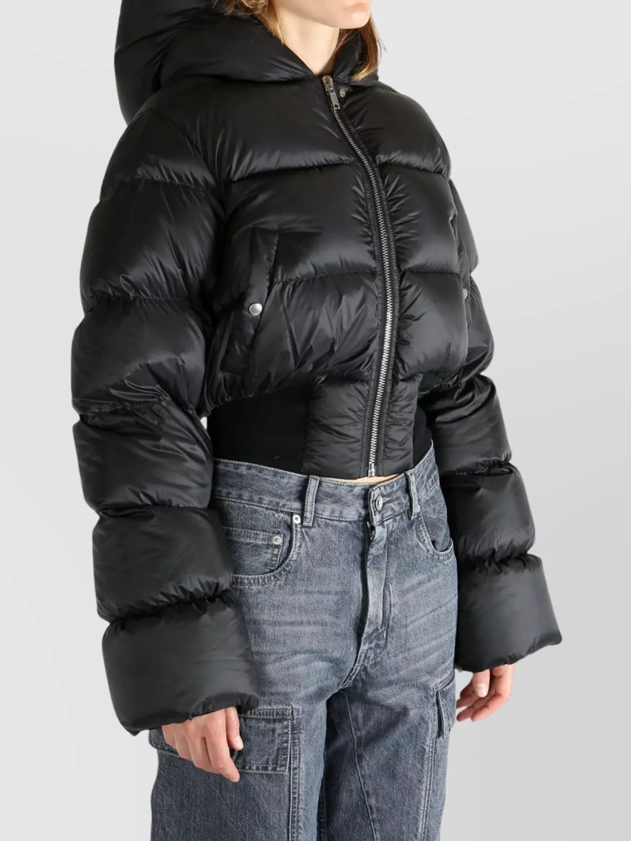 Rick Owens Hooded Quilted Down Jacket With Elastic Hem In Black