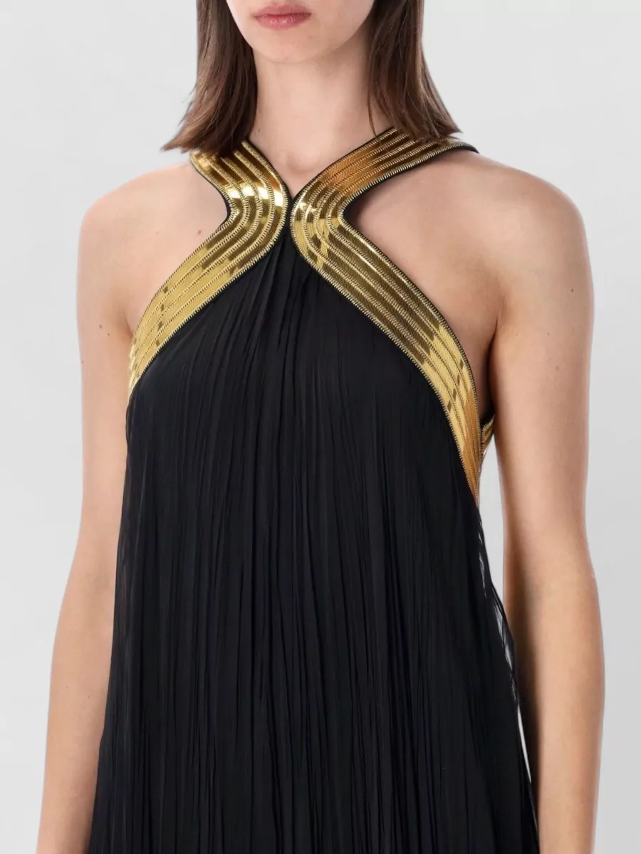 Alberta Ferretti Silk Pleated Halterneck Open-Back Maxi Dress