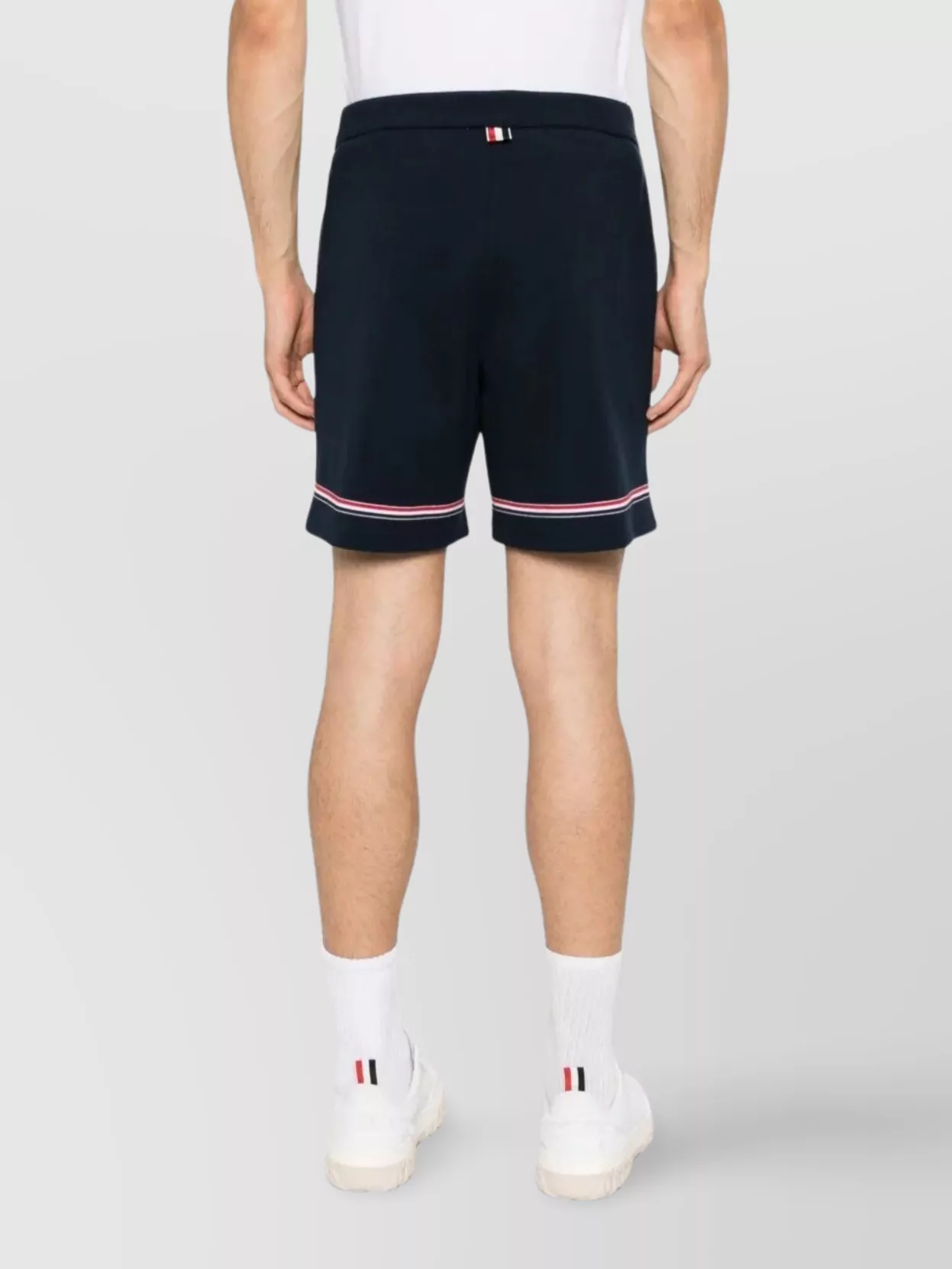 Thom Browne Blue Shorts With Elastic Waist With Drawstring And Rwb Striped Detail In Cotton Man