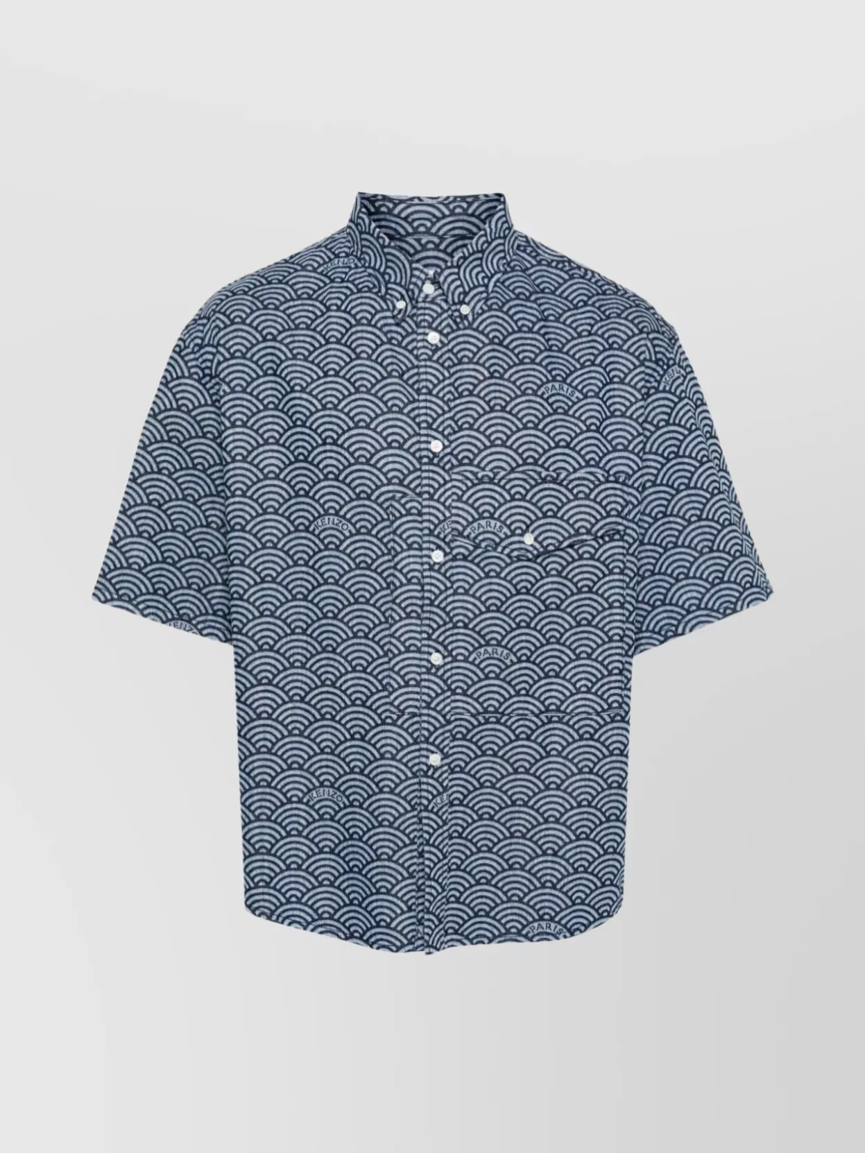 Shop Kenzo Button-down Denim Shirt With All-over Print In Blue
