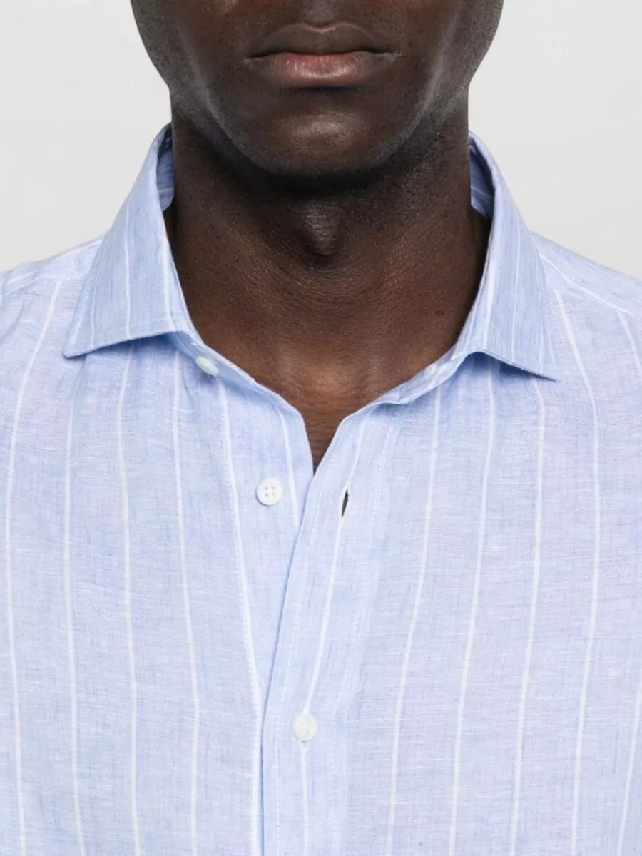 Brunello Cucinelli Linen Shirt Button Down Collar Stripes Long Sleeves