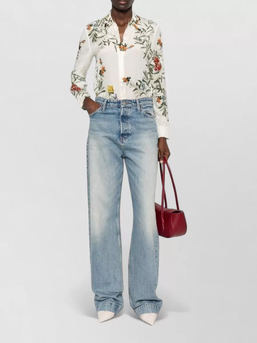 Alice + Olivia Floral Print Silk Long-Sleeve Shirt