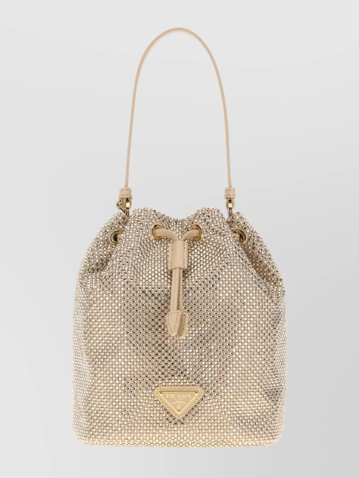Prada Crystal-embellished Drawstring Bucket Bag In Brown