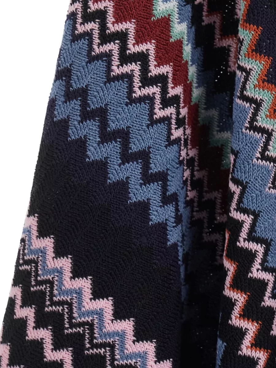 Missoni Zigzag Knit Fringe Draped V-Neck Poncho