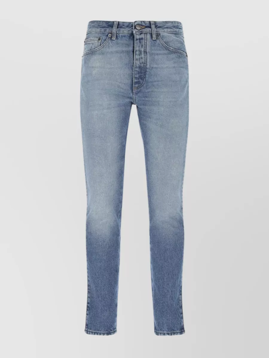 Shop Palm Angels Waistband Looped Denim Trousers In Blue
