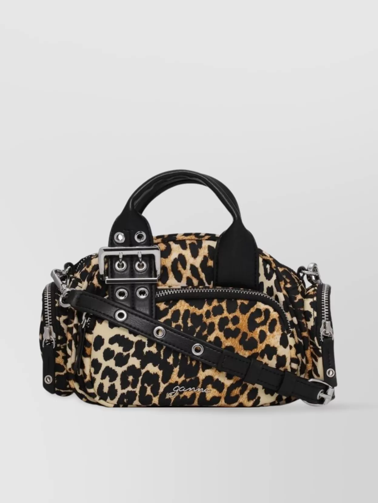Ganni Bucky mini recycled nylon leopard-print crossbody bag